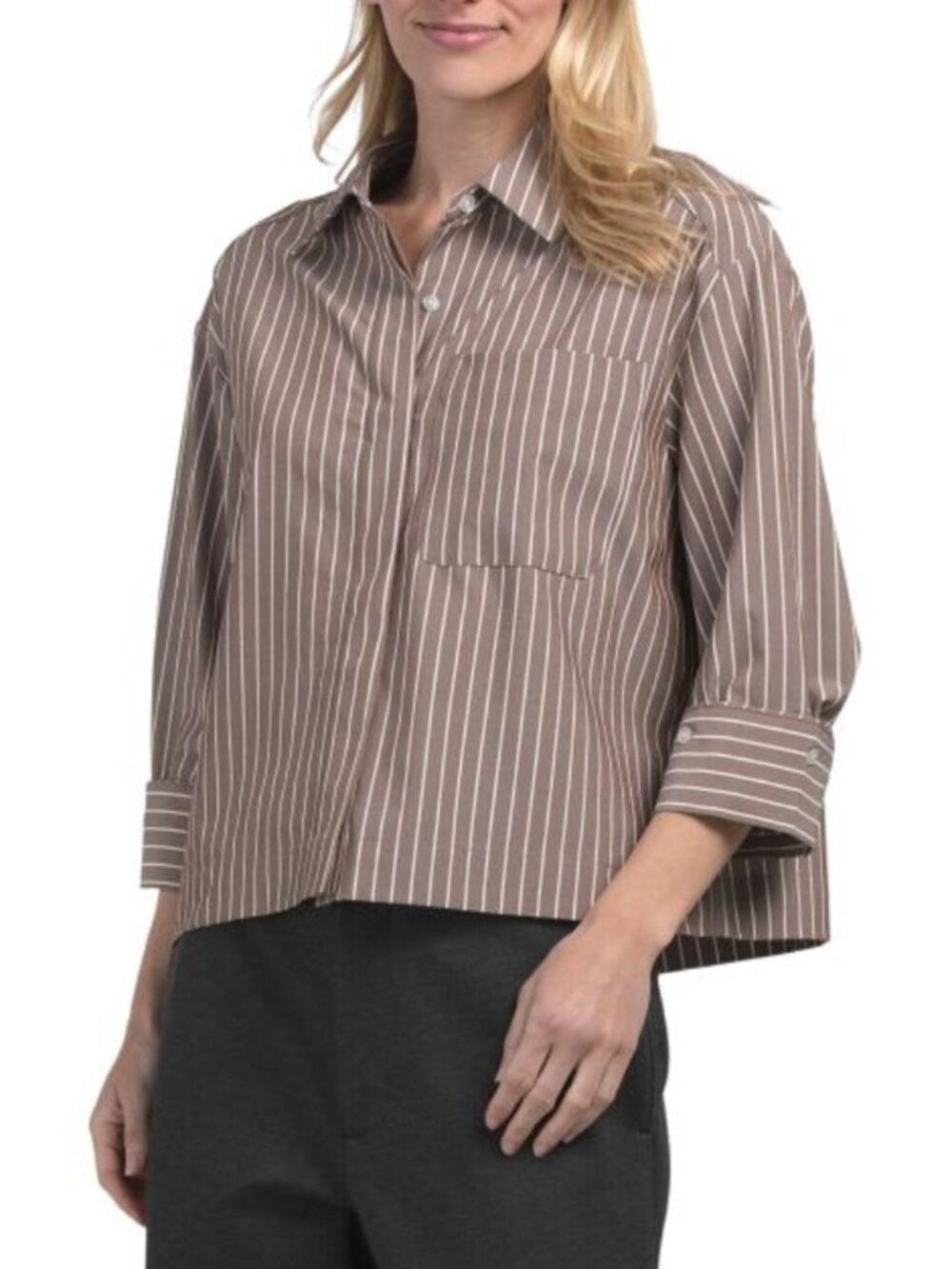 MODERN WORKS Glazed Stripe Super Stretch Long Sleeve Top